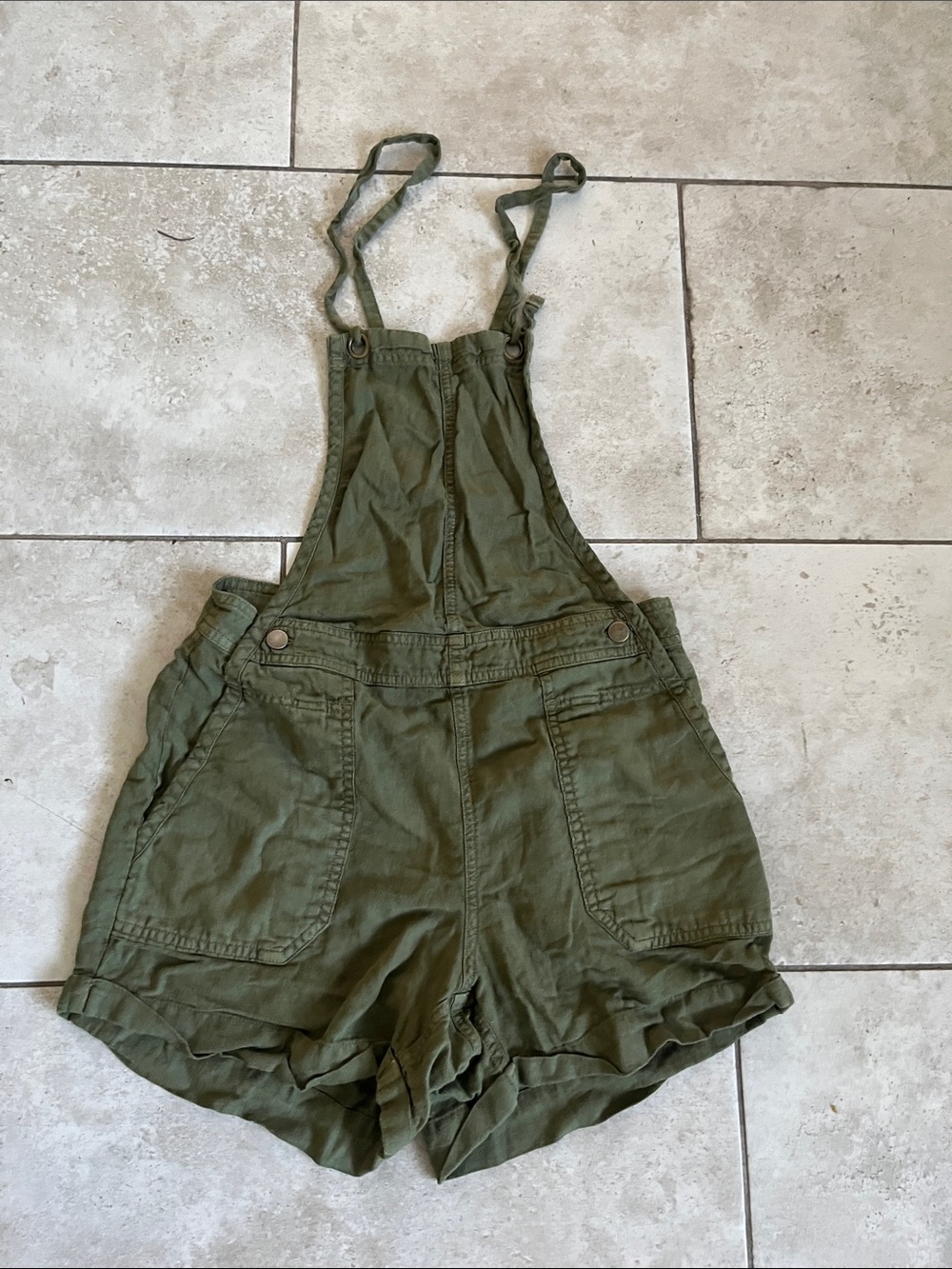 Kids Olive Green Short Overalls Skort - Casual Strappy Utility